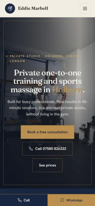 Eddie Marbell homepage on phone
