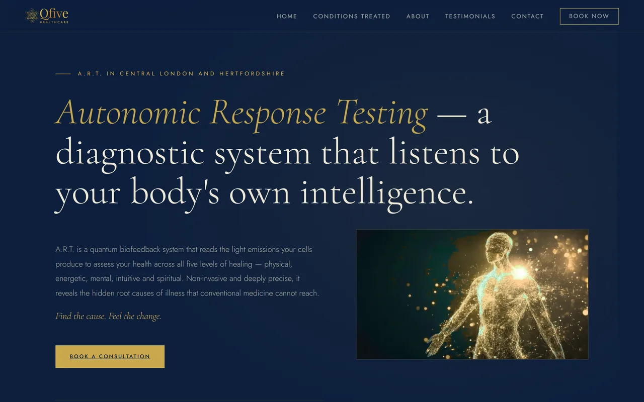 Qfive Healthcare homepage on desktop